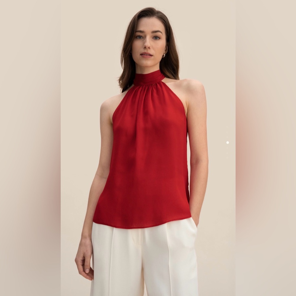 LILYSILK. Silk Georgette Halter Neck Top. Pomegranate Red. Size 4. NWOT.